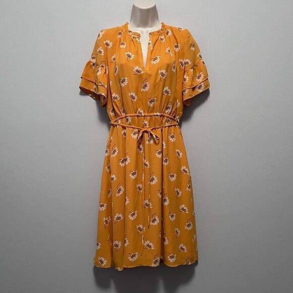 Loft Outlet Yellow Floral Cap Sleeve Dress Size S - Picture 1 of 6